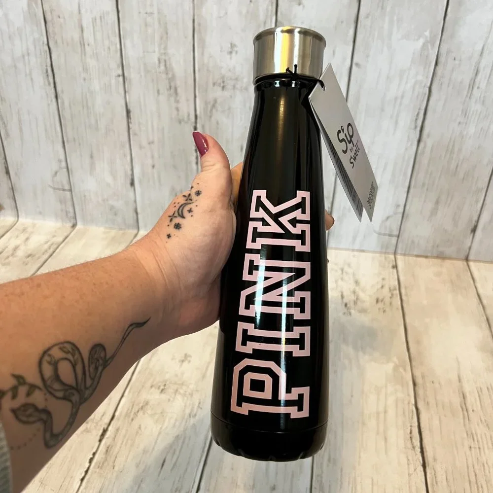 PINK Victoria's Secret by Sip from S'Well 15oz Black NEW Water Bottle NWT